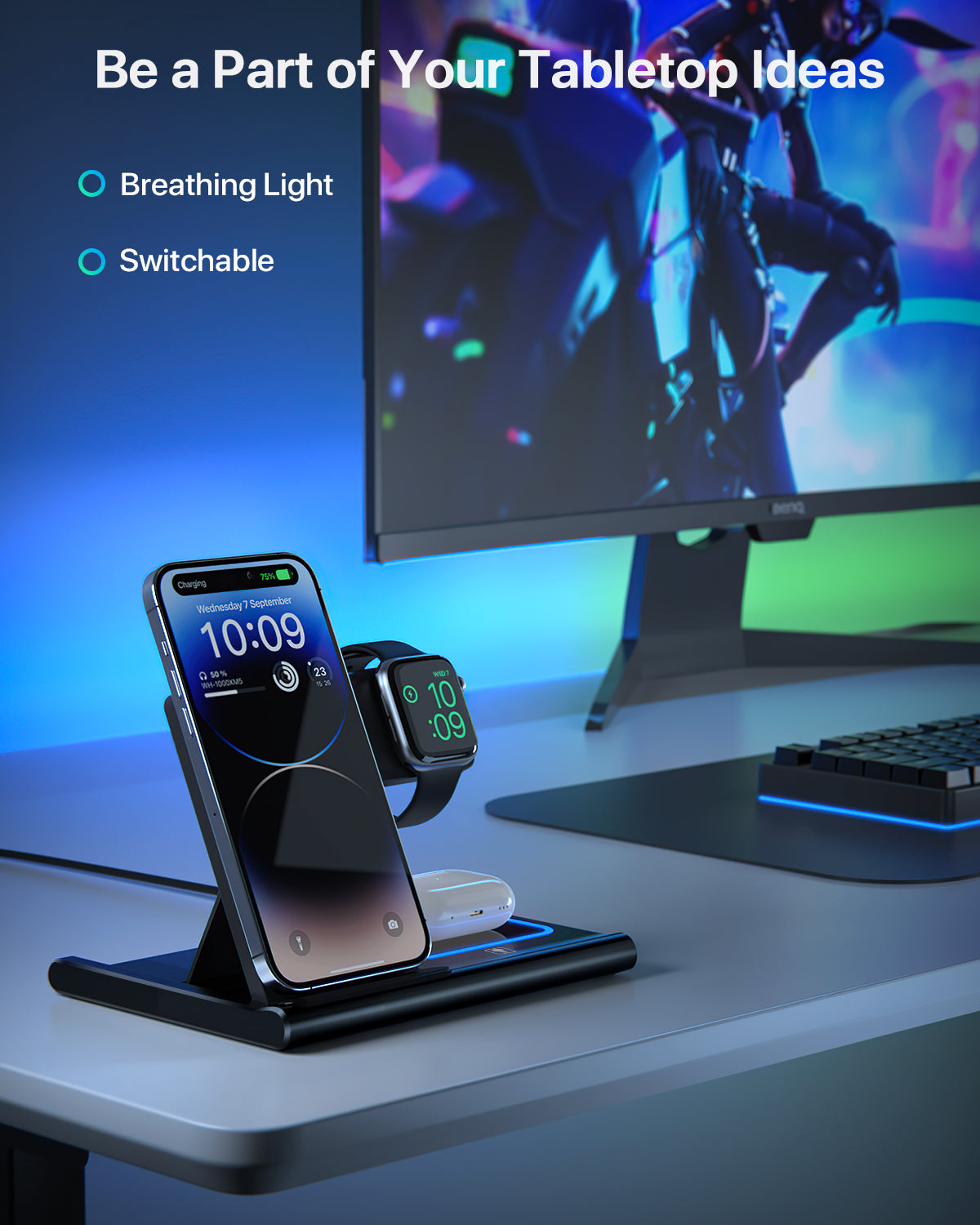 QKCHAG 3 in 1 Wireless Charger Stand